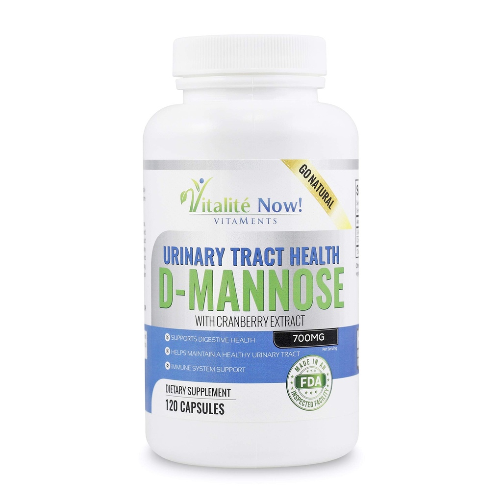 자연적인 Urinary Tract 감염과 UTI 지원을 위한 크랜베리 추출물을 가진 고강도 순수한 D-Mannose - 소화 건강 - 면역 체계 지원 - 700mg - 비 GMO - 120 알약