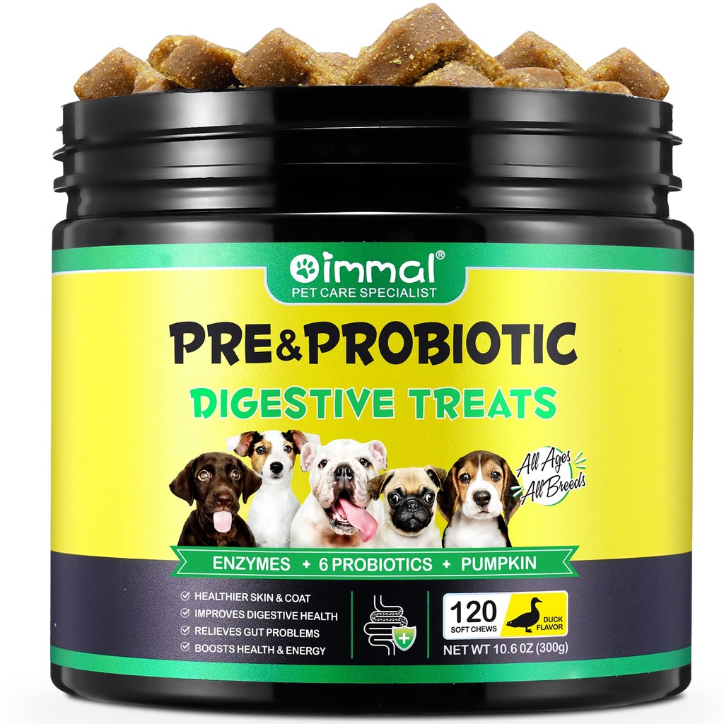 개를위한 Probiotics - 개를위한 사전 & Probiotic 소화 치료, 지원 Gut 건강, 계절 알레르기, 가려운 귀, 개 보충 소프트 체스, 개를위한 면역 기능 지원 - 120pc/Duck 맛