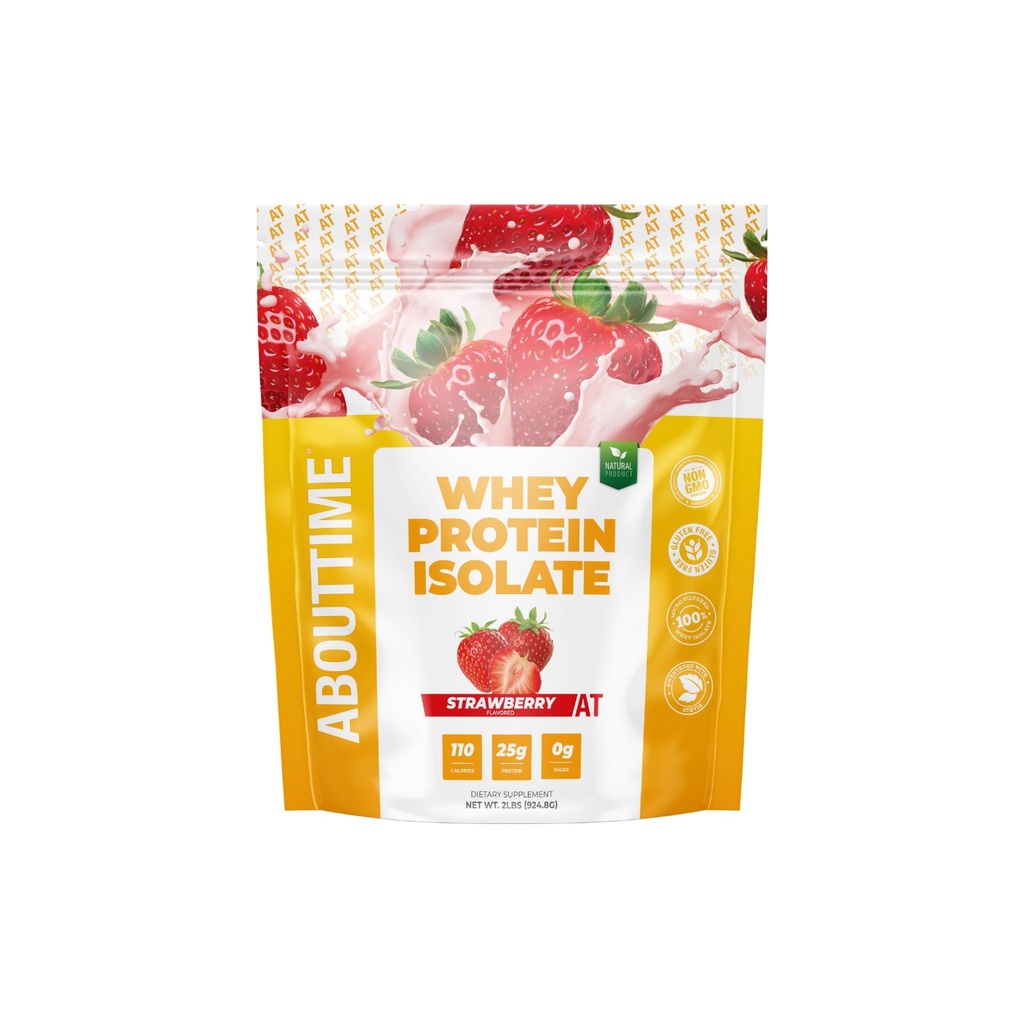 시간 Whey Protein Isolate Powder 25g Strawberry, 천연 성분, 비 GMO, 글루텐 - 무료, Lactose-Free, Zero Sugar, Low Carb, 32 서빙