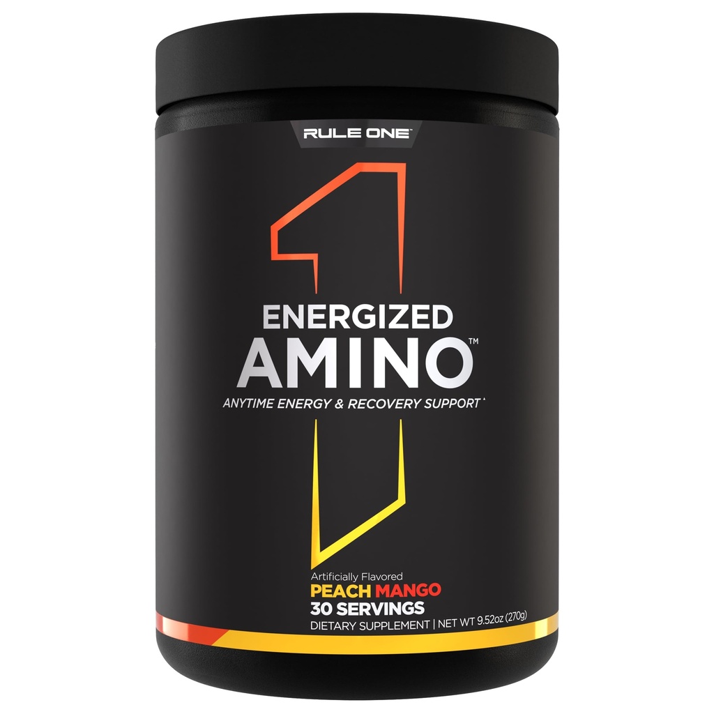규칙 1 Energized 아미노산 – BCAAs, 글루타민, Citrulline, Beta Alanine 및 녹차 잎 추출물 (30 서빙, 복숭아 망고)에서 Caffeine를 가진 언제든지 에너지와 회복 지원