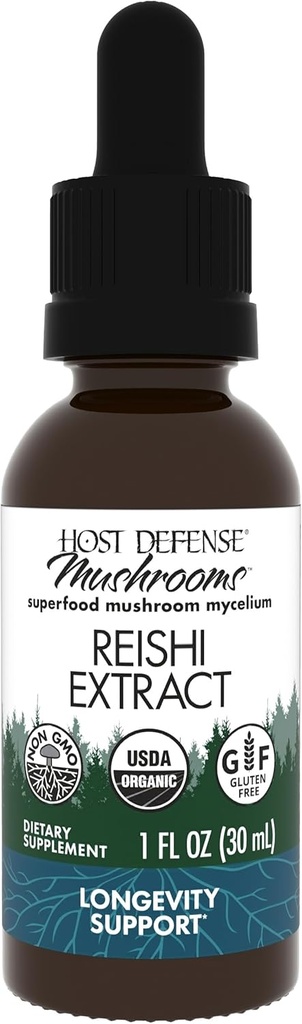 Host Defense Reishi Extract - Heart & Immune Health Support 보충 - Mushroom Supplement to Support Energy & Vitality - Reishi Supplement to Aid overall Well-Being - 1 fl oz (30 서빙) *