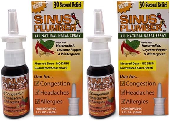 Sinus Plumber Nasal 스프레이 2 팩 - 말라래시 및 Capsaicin과 궁극적 인 혼잡 버스터
