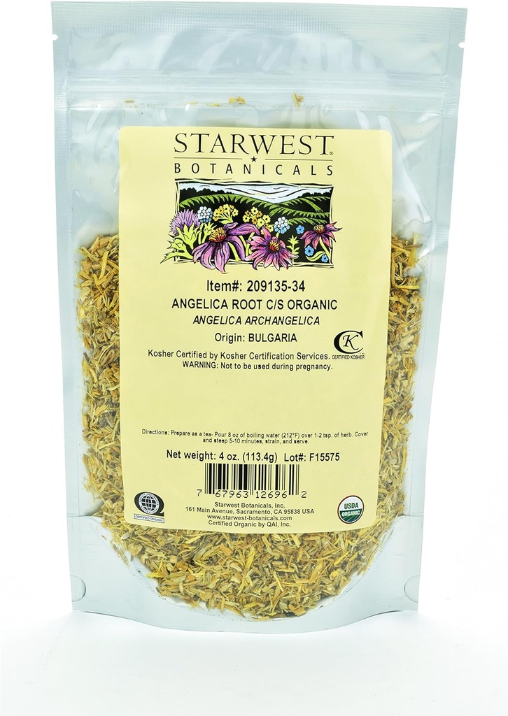 Starwest Botanicals 유기 안젤리카 뿌리 C / S, 4 온스