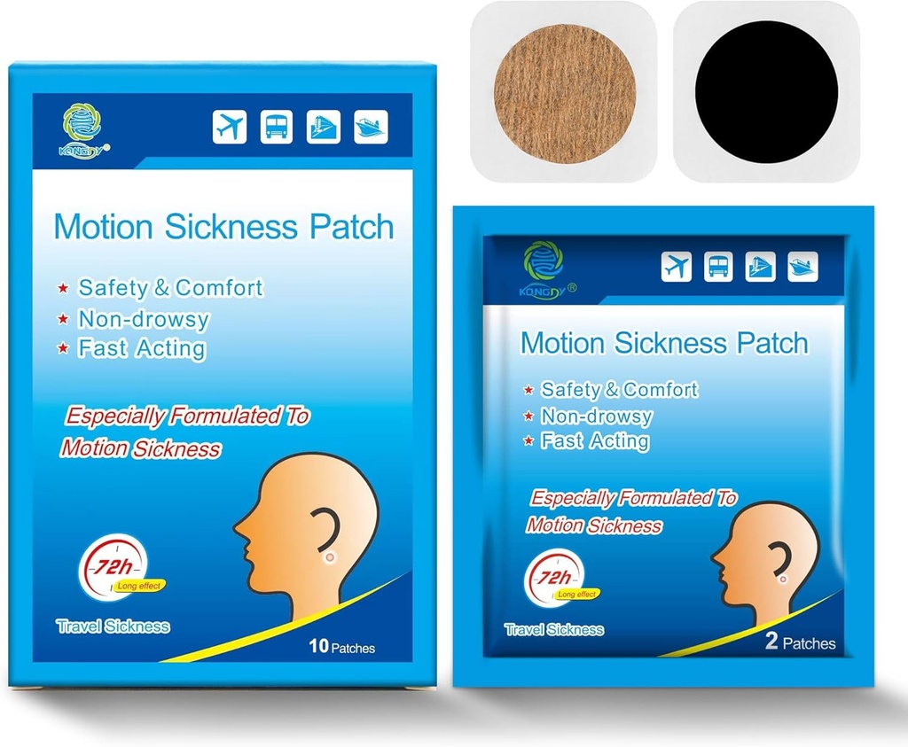 KONGDY 10 Counts Motion Sickness Patch for Kids Adults, 방수 및 비 손상이있는 여행의 Seasick Patch, Sea Sickness Patch Behind Ear