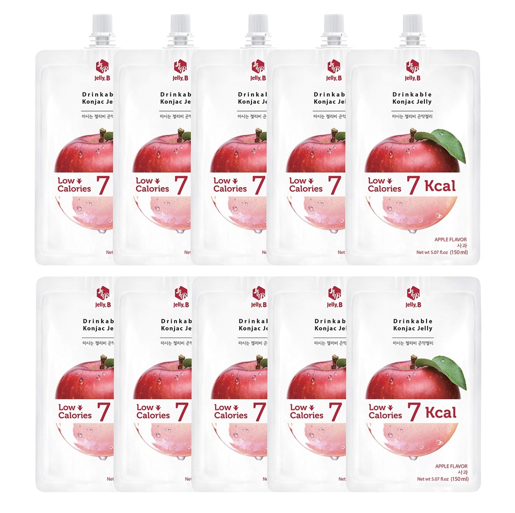 JELLY B 음료 Konjac 젤리 (10 팩 150ml) - 0 그램 설탕, 6 kcal 각 패킷 (애플)