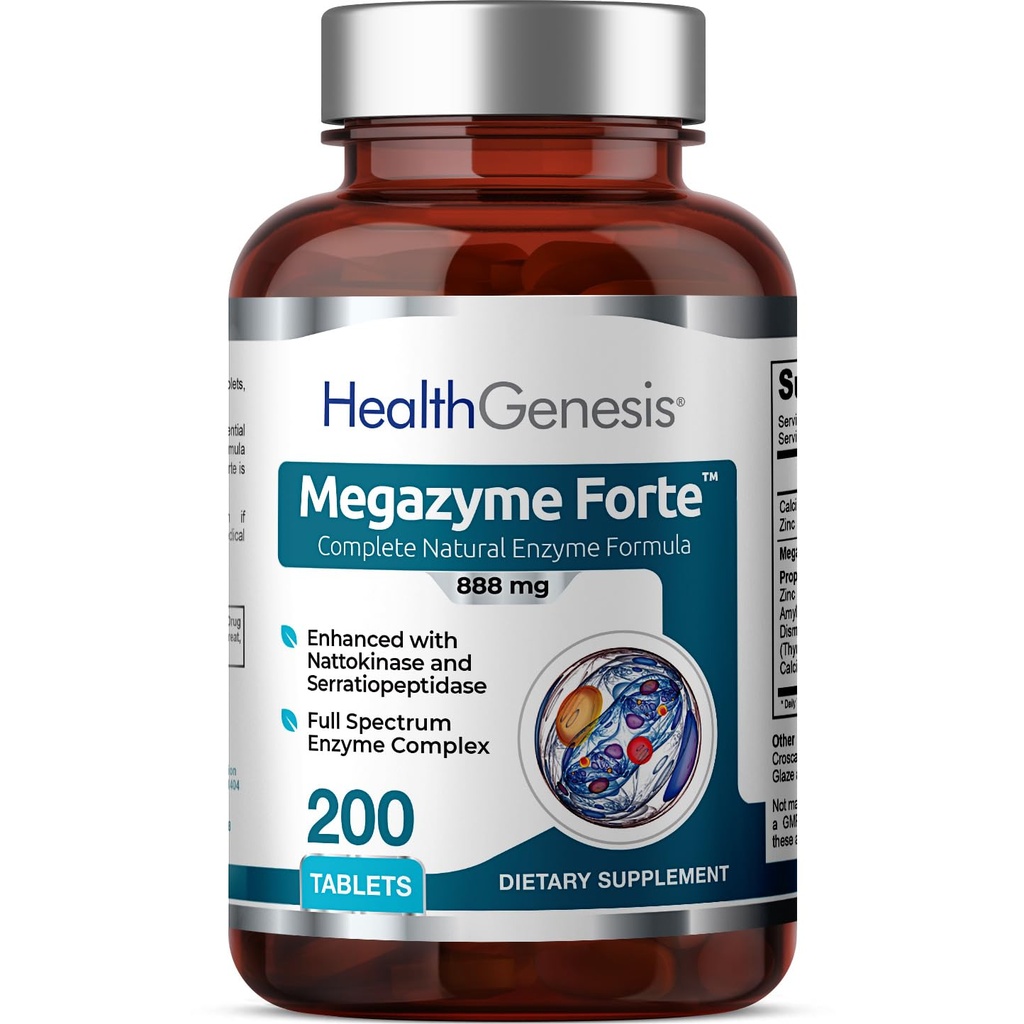 Megazyme Forte 200 정제 - 천연 식물 Proteolytic 효소 Nattozimes Serrazimes 지원 소화 시스템 면역력