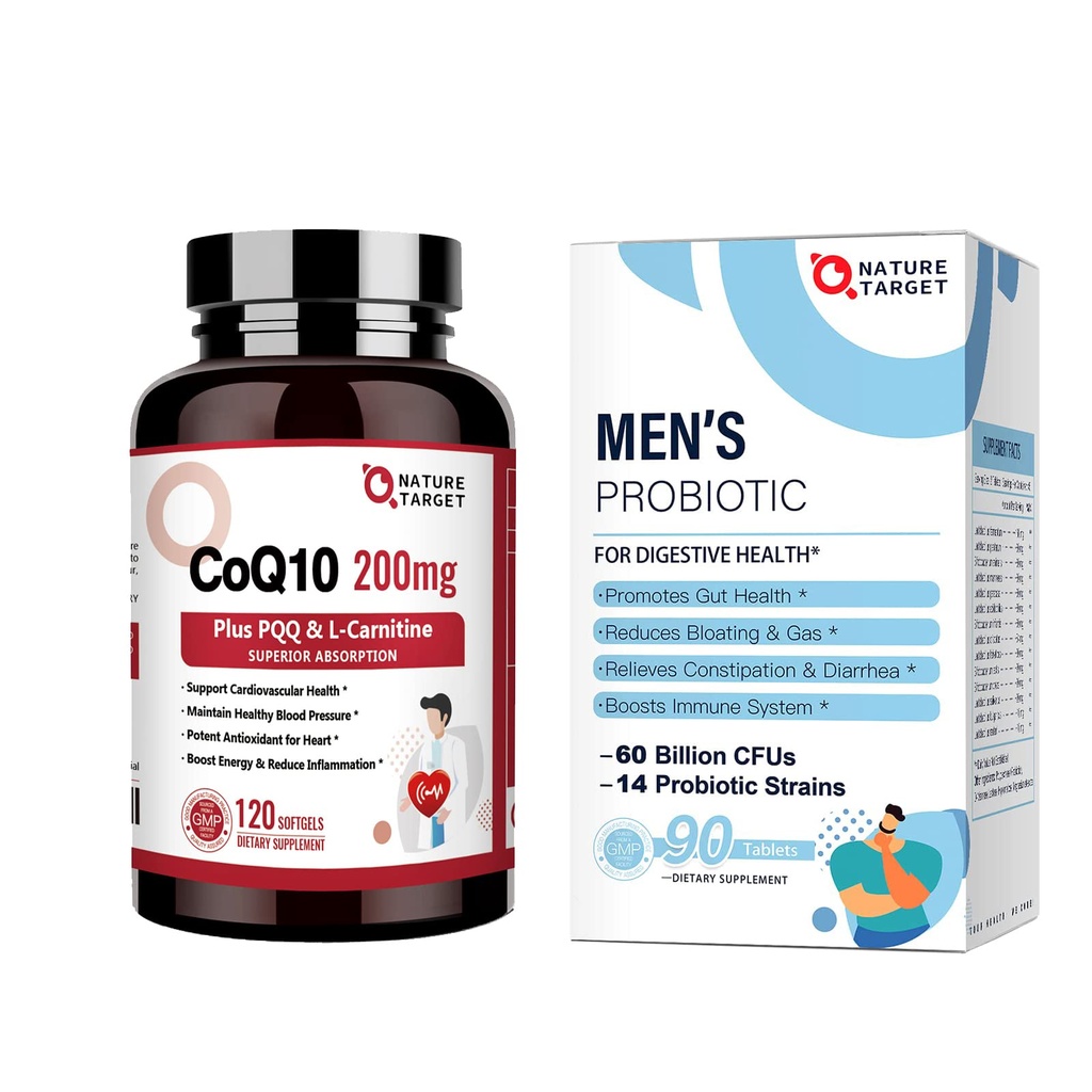 남성용 NATURE TARGET Probiotics 60 억 CFUs14 Strains & PQQ L-Carnitine & Omega-3s