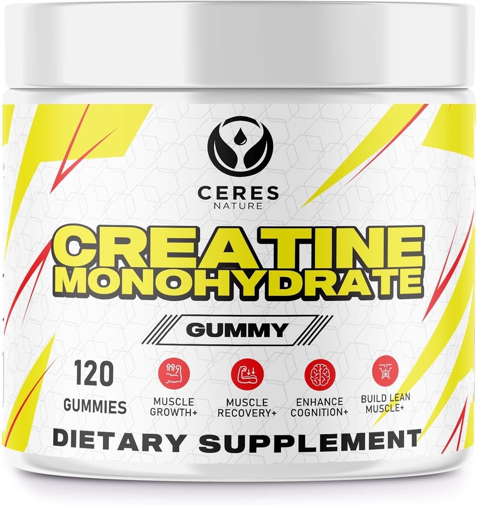 Creatine Monohydrate Gummies for Men & Women-5g of Creatine Monohydrate per 서빙 - 채식, 레몬 맛, 120 조사.