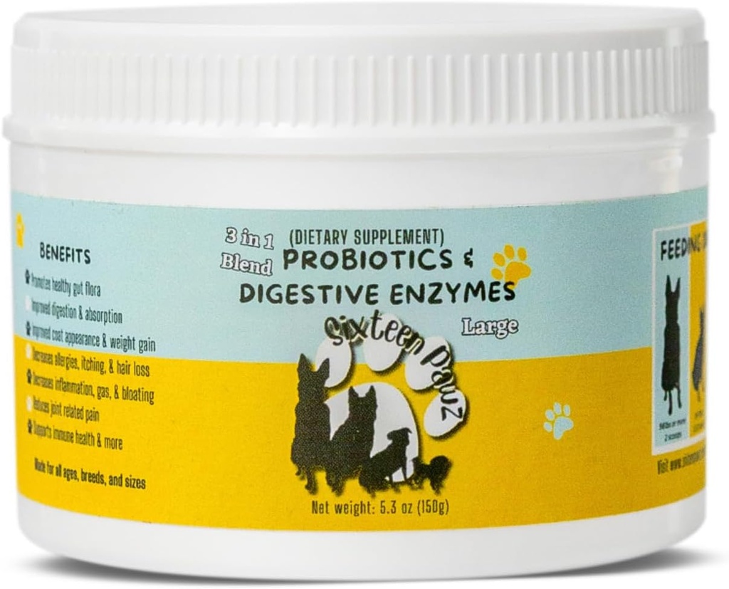 Probiotics, Prebiotics, & Digestive Enzymes for Dogs| 한정 성분| 소화 지원 | 알레르기 완화 | 면역 지원| 염증 감소| Diarrhea & Gas Relief (150g), White