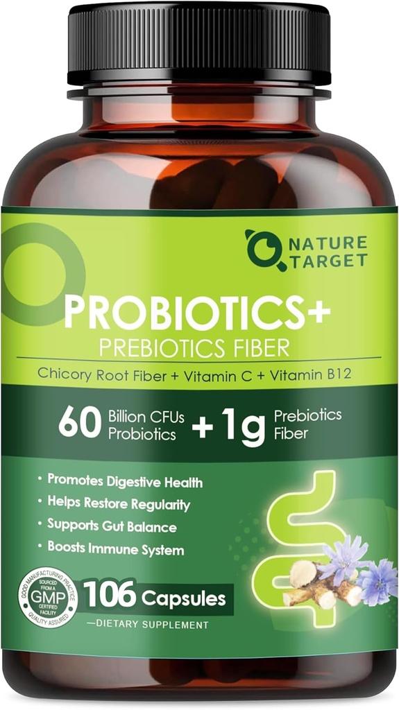Probiotics for Women Digestive Health with Prebiotic Fiber - 일반 및 Gut Cleanse 60 억 Probiotics와 섬유 보충 - Occasional Constipation 지원 - 106 Veggie 캡슐