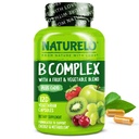 Methyl B12, 메틸 Folate, 비타민 B6, Biotin Plus Choline, CoQ10 및 과일 및 야채 혼합과 NATURELO 비타민 B 복합체 - 에너지 및 건강한 스트레스 응답 지원 - Vegan - 120 캡슐