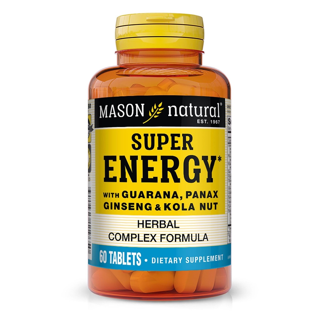 MASON NATURAL Super Energy, Guarana, Panax Ginseng & Kola Nut로 제작 된 Optimal Performance & Energy, 30 일 공급