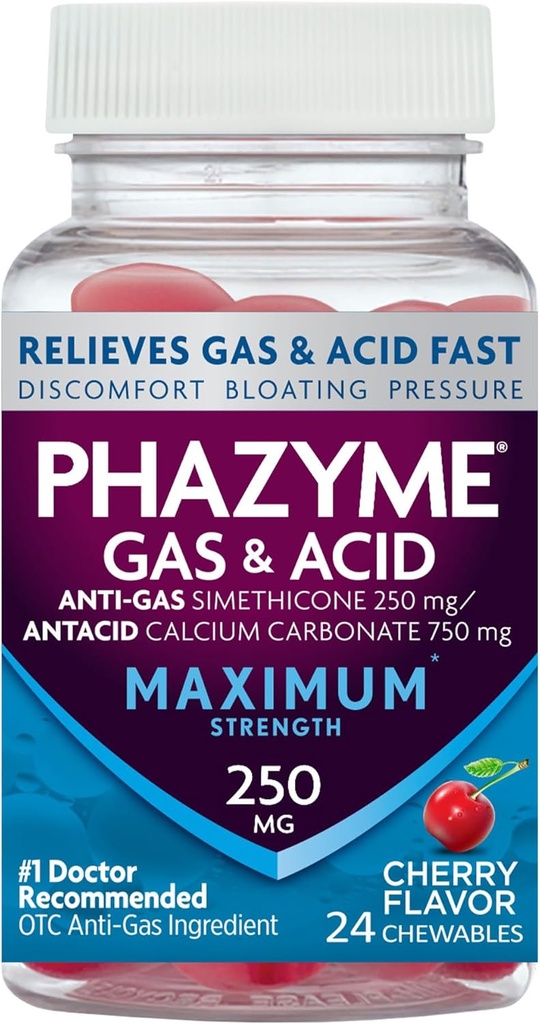 Phazyme 최대 힘 가스 & 산성 기복, 일 빠른, 버찌 맛, 24의 가슴 (포장 May Vary)
