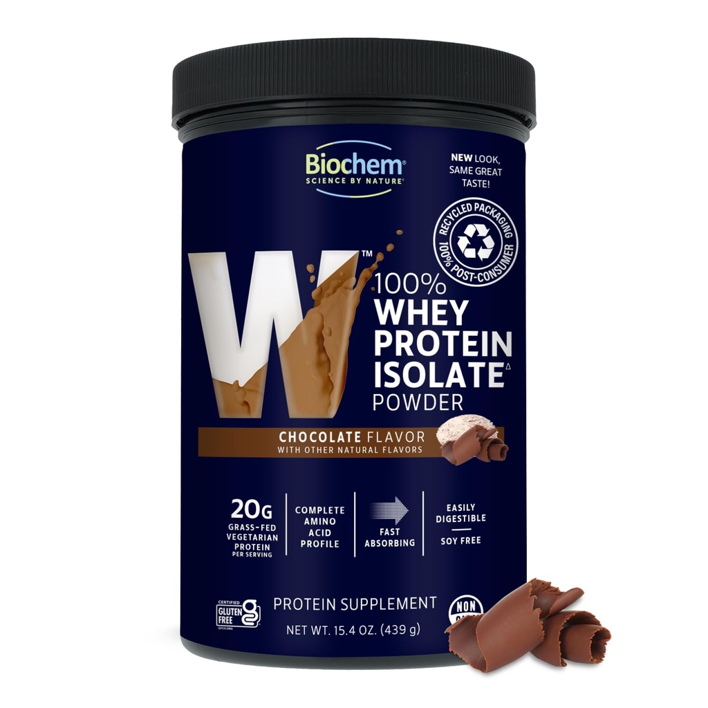 Biochem, Whey Protein Powder, 근육과 강렬한 운동, 초콜릿, 15.4 온스를 지원하는 단백질 20g ...