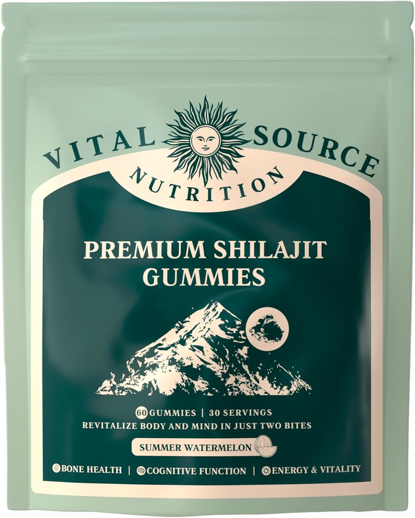 Vital Source Nutrition - 프리미엄 Shilajit Gummies - 뼈, 두뇌, 에너지 및 활력 지원 - Himalayan 유기 Shilajit - Vegan, 글루텐 프리 & 할랄 - 여름 수박 - 60 구미 - 30 서빙