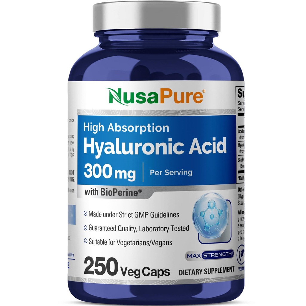 NusaPure Hyaluronic 산 300mg 250 Veggie 캡슐 (비 GMO, 채식주의자)