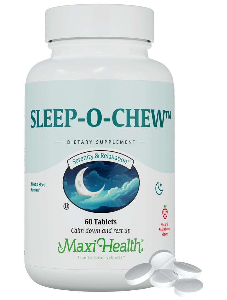 Maxi 건강 Sleep-O-Chew Strawberry 마그네슘, Inositol, L-Tryptophan, 수면 지원을위한 3mg Melatonin - 성인, Kosher Sleep Supplement, 60 조사를위한 수면 보조를 형성하는 Non Habit