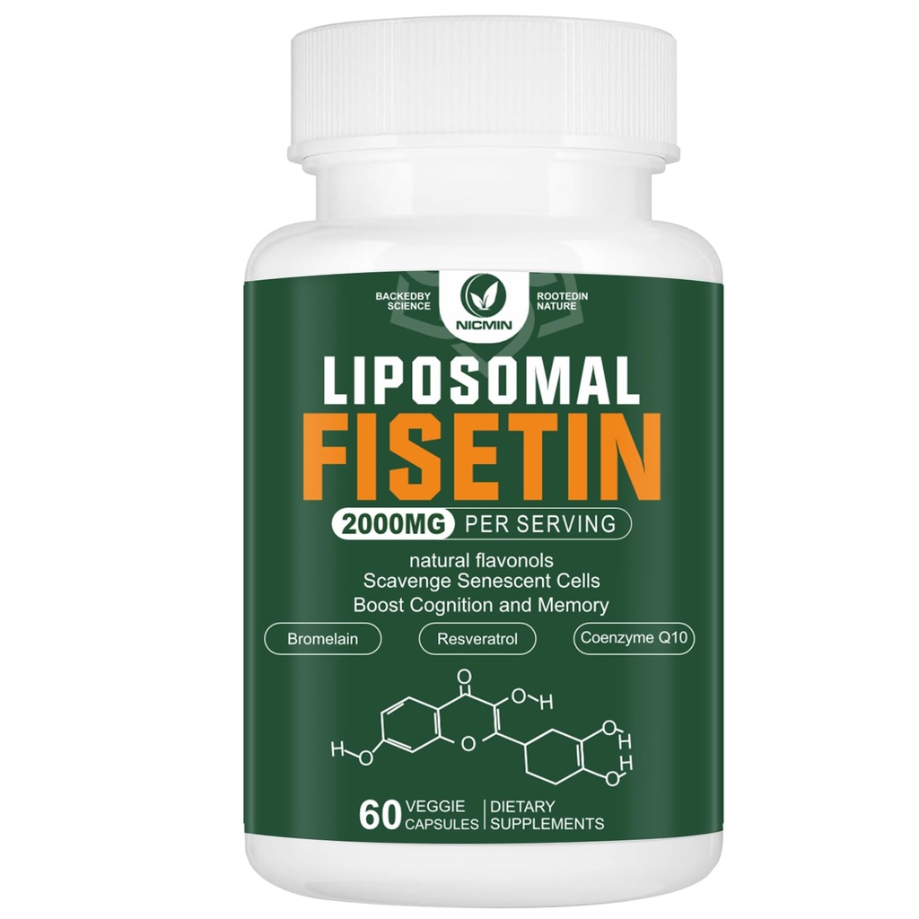Liposomal Fisetin 보충교재, 2000MG, 98% 순수한 Fisetin Polyphenols 산화 방지제, Quercetin와 더불어, TMG와 Resveratrol, 건강한 노후화를 위해, 증명한 지원, 60의 캡슐