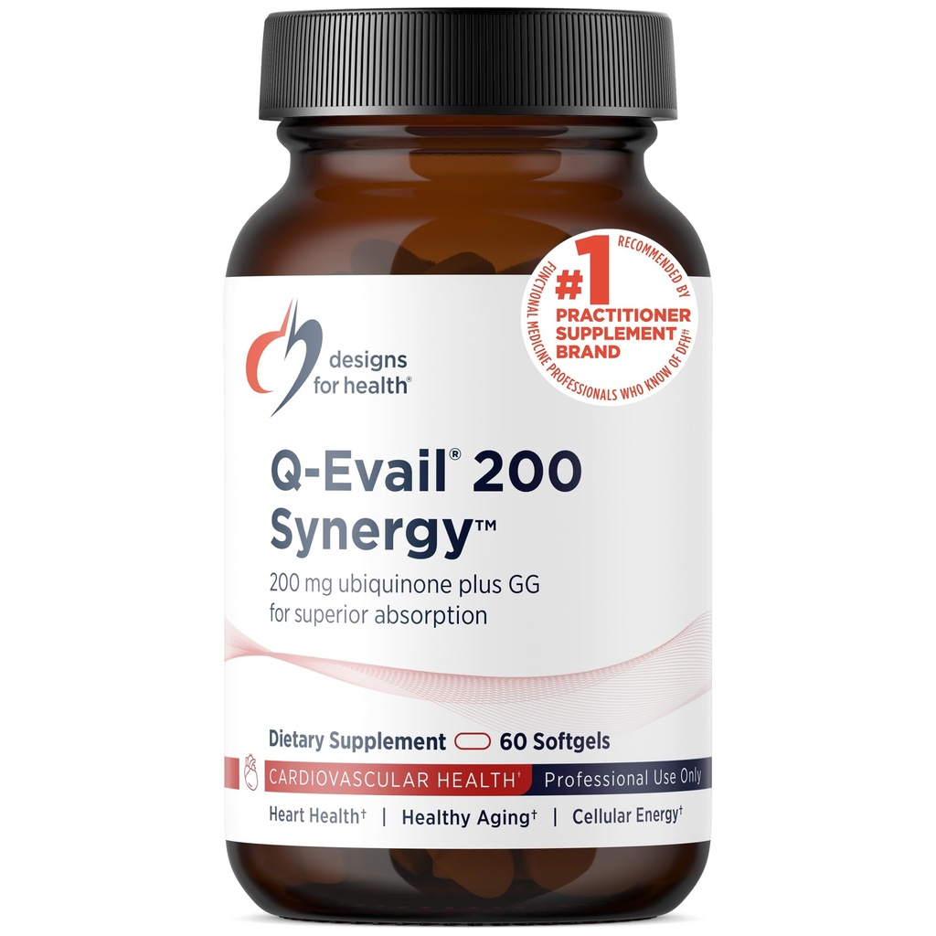 건강 Q-Evail 200 Synergy에 대한 설계 - 200 mg CoQ10 고생 생물 사용 Ubiquinone + 독점적 인 흡수 기술 - GG와 Coenzyme Q10 Boost - 심장, 건강한 노화 + 세포 지원 (60 Softgels)