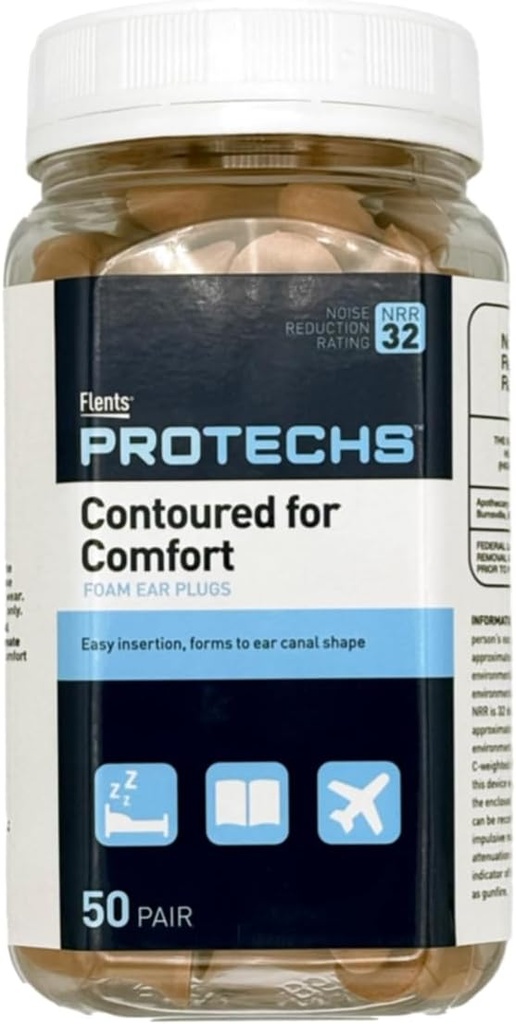 Flents Protechs 처분할 수 있는 거품 귀 마개, 일, Loud 소음, 무거운 기계장치, 건축, 공부, 총격사건 & 여행, NRR 32, 베이지, 사용하기 편한, 50 쌍을 위한 이상,