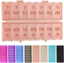 접을 수있는 알약 주최자 2 시간 일 w / 에칭 라벨 -Dual Protection & Portable Weekly AM PM Pill Box, 7 Day Medicine Container, Week Daily Supplement Vitamin을위한 대형 여행 알약 케이스 - Pink