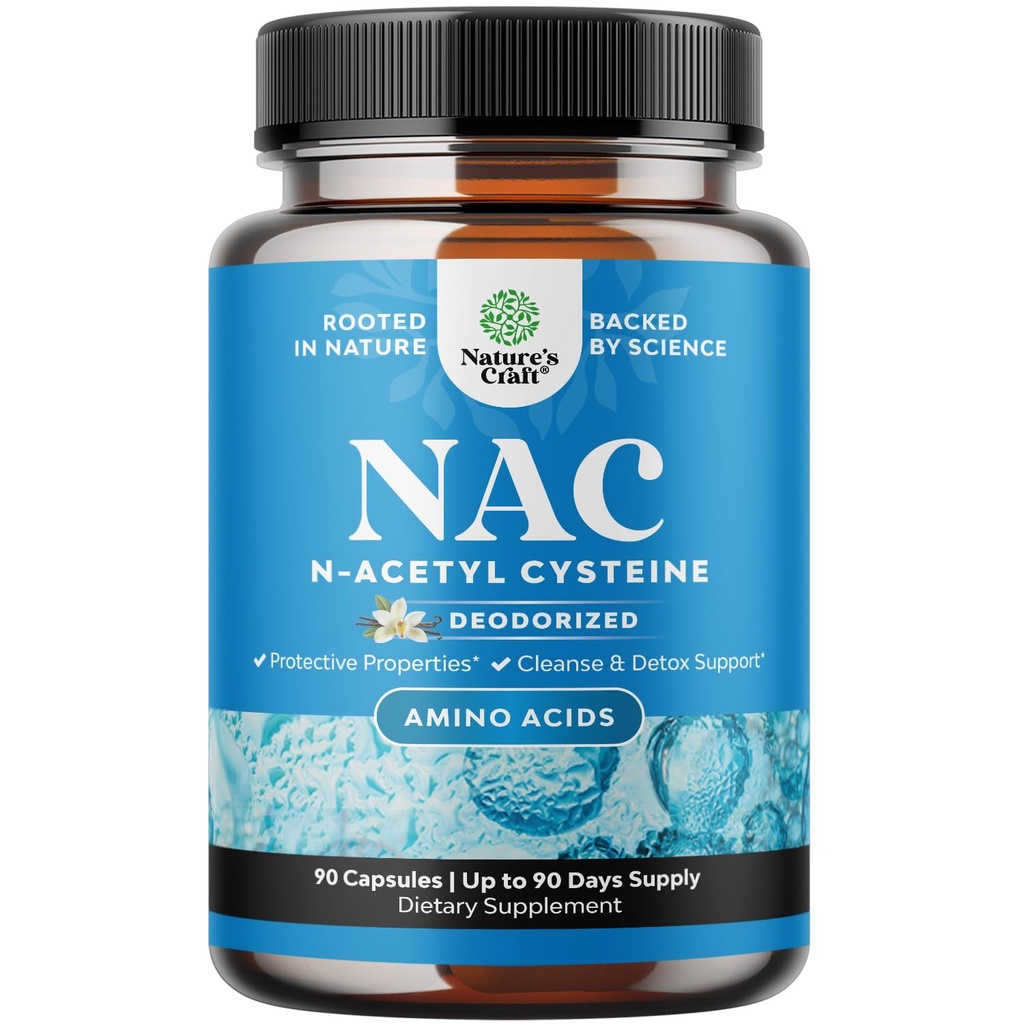 Natures Craft NAC 보충 N-Acetyl Cysteine - 서빙 캡슐 당 Vegan 높은 흡수 NAC 600mg - 빙수 Cleanse Detox & Repair Plus Lung Health 용 글루타티온 전구체 - 90 개