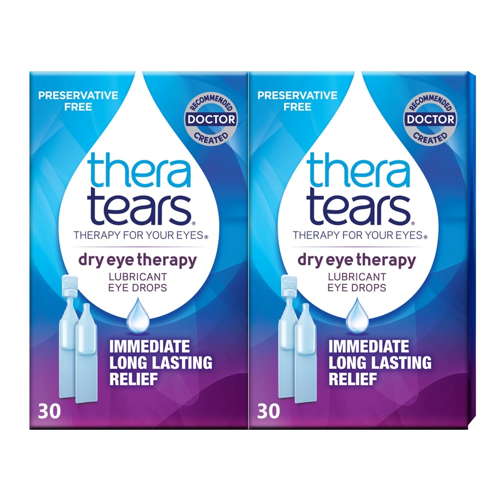 TheraTears 건조한 눈 치료는 건조한 눈, 보존 자유로운 눈 방울, 30의 단 하나 사용 작은 유리병 (2 팩)를 위한 눈 하락을 기름을 발라냅니다