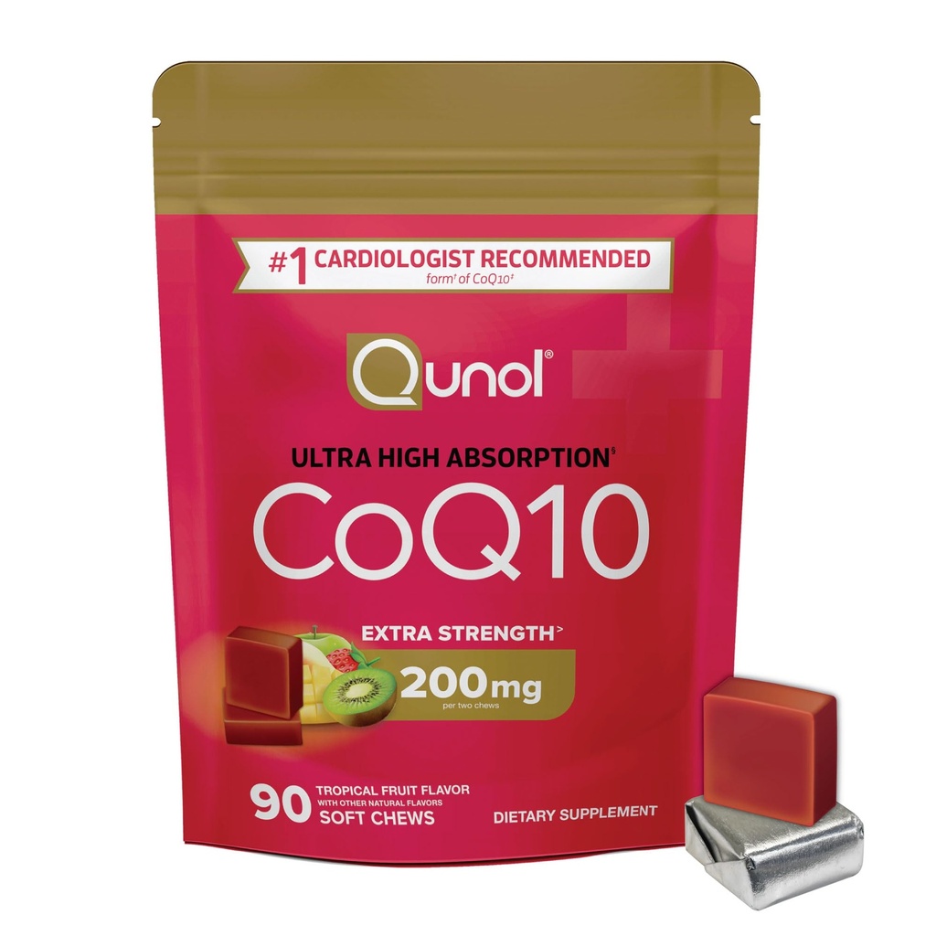 Qunol CoQ10 200mg 연약한 Chews, 여분 힘 & 매우 높은 흡수 Coenzyme Q10 보충교재, #1 심장 건강을 위한 Cardiologist 추천된 보충교재, 90 조사