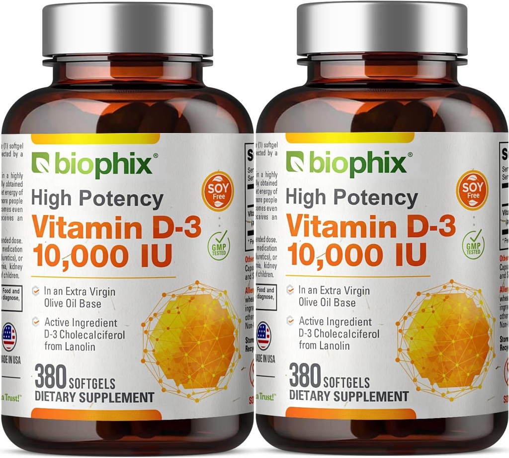 비스듬한 비타민 D-3 10000 IU 380 Softgels 비타민 2 팩 - 여분 처녀 올리브 기름 비 GMO Soy 자유로운 지원 강한 뼈 면역력에 있는 높 순수성