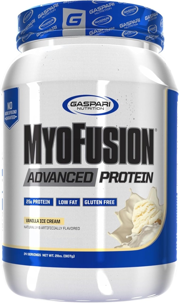 Gaspari 영양 Myofusion 고급 단백질, Whey Protein, Casein Protein 및 Isolate Protein, 저지방 및 글루텐 무료 (2lbs, Vanilla Ice Cream)와 단백질 혼합