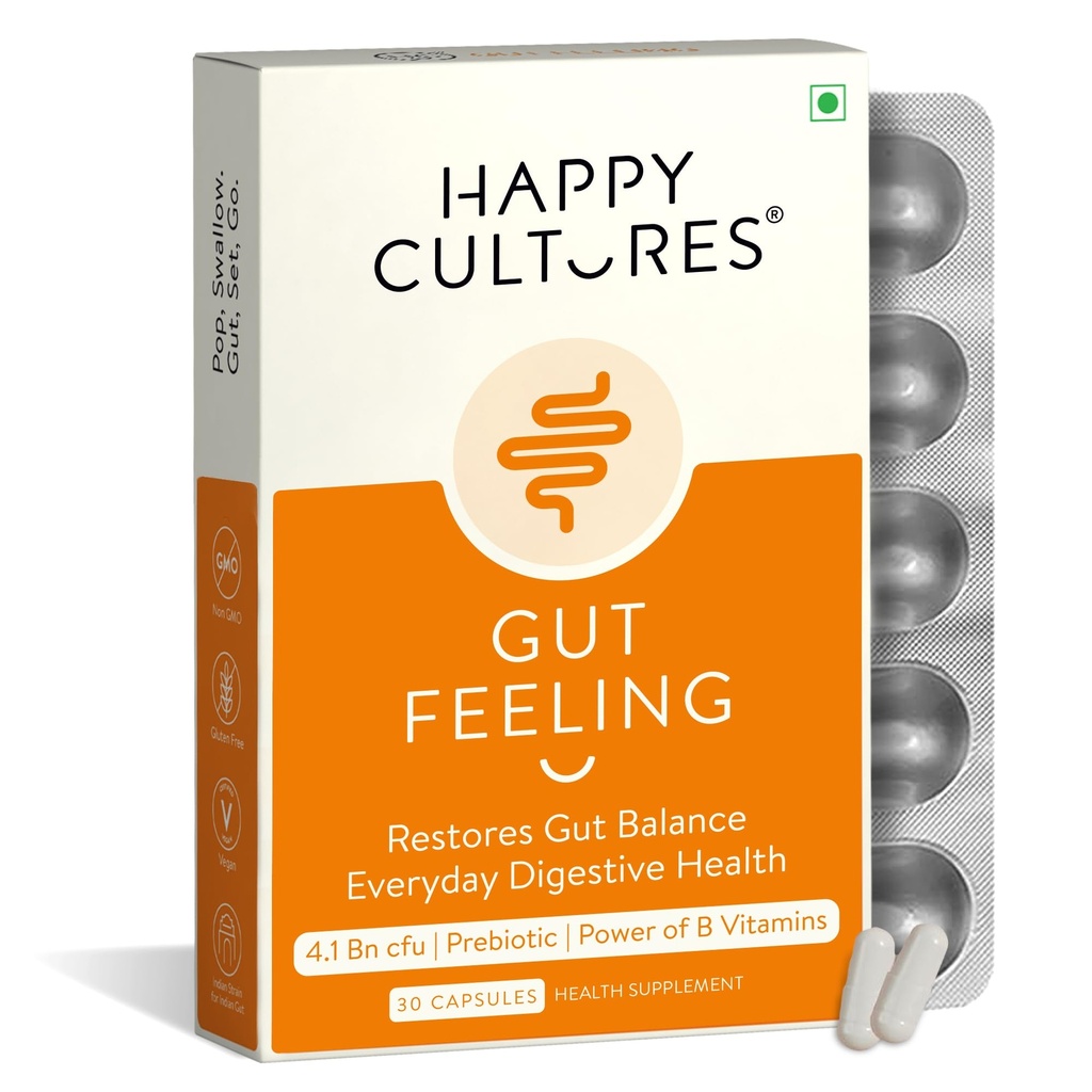 Happy Culture Gut Feeling Digestion Supplement Daily Digestive Health B-Vitamins Gut Health Supplement for Bloating, IBS, Digestion 임상 시험 - 30 Veg Capsules
