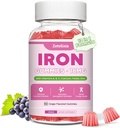 여성 및 남성, 빈혈, 혈액 빌더 및 에너지 지원을위한 Vegan Iron Supplement Gummies, 비타민 C, A, B Complex, Folate, Beet Root, CoQ10, 아연, 설탕 무료, 60 카운트