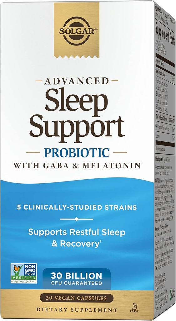 Solgar 고급 수면 지원 Probiotic with GABA & Melatonin, 30 Vegan 캡슐 - 30 Billion CFU - 5 임상적으로 훈련 된 Strains - 휴식 수면 및 회복 지원 - Non-GMO & Vegan, 30 서빙