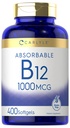 Carlyle Vitamin B12 1000 mcg 흡수 가능 | 400 Softgels | 비 GMO 및 글루텐 무료 보충