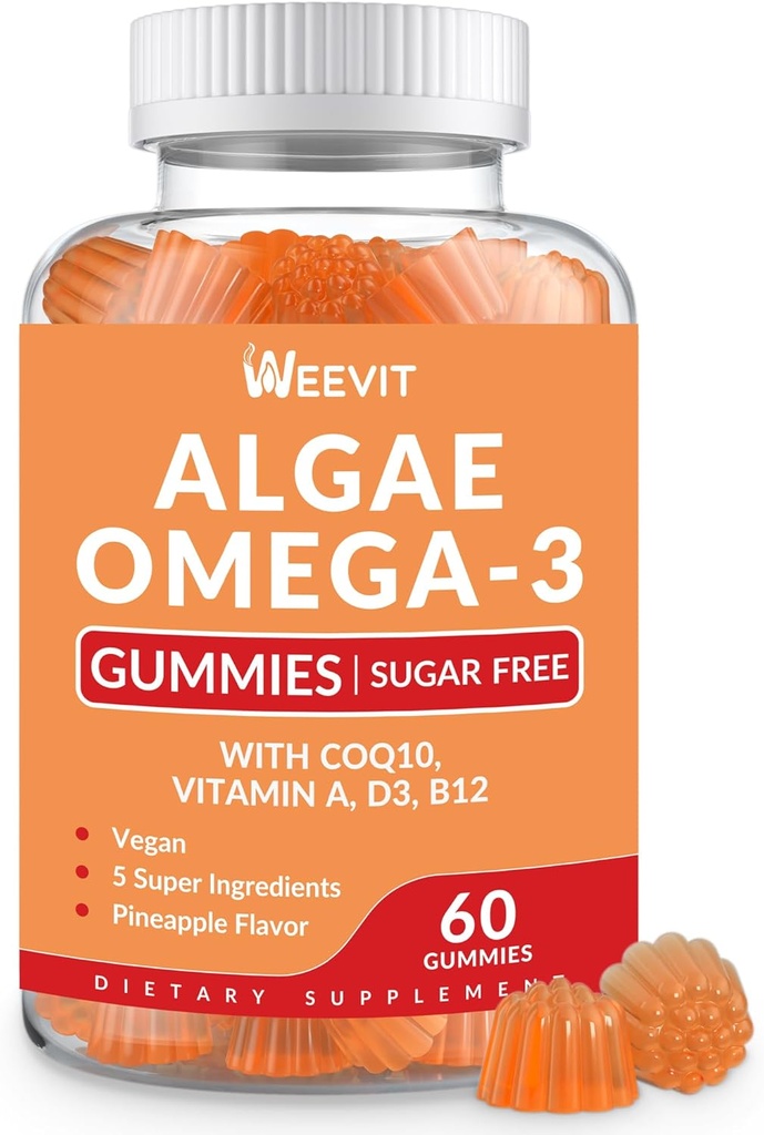 설탕 자유로운 오메가 3 Gummies, 성인을 위한 조류 오메가 3 보충교재, Omega 3 DHA 240mg, EPA 110mg w/Vitamin B12, 이산화탄소