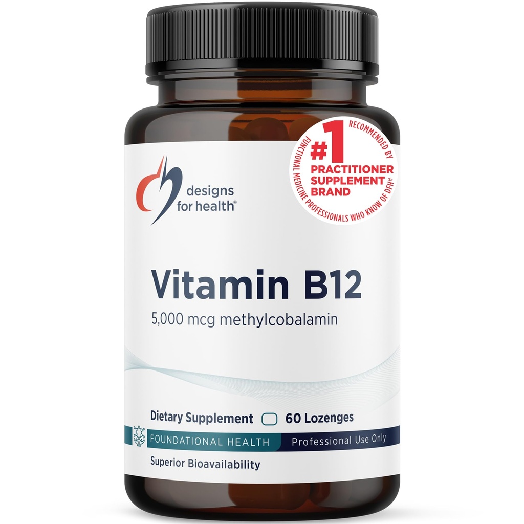 건강 비타민 B12 Lozenges에 대한 설계 - B12 비타민 5000 mcg Methylcobalamin - 비타민 B12 보충제 - Vegan + 비 GMO, 천연 베리 맛 (60 빠른 용해 Lozenges)