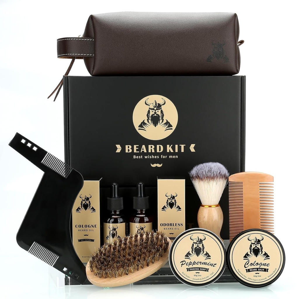 남자를 위한 Beard 배려 장비 선물, 9 PC Beard Grooming 장비, Beard 클럽 장비는 아빠 남편 Boyfriend, 아버지의 날 기념일 생일 결혼식 크리스마스 선물을 위한 유일한 남자 선물입니다