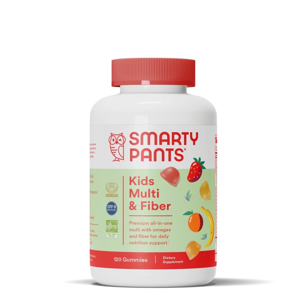 SmartyPants Kids Multivitamin Gummies와 섬유 보충교재: 비타민 D3, C, 비타민 B12, B6, A, 아연, Biotin, Inositol, 섬유 Gummies, 3개의 과일 풍미, 120 조사 (30 일 공급)