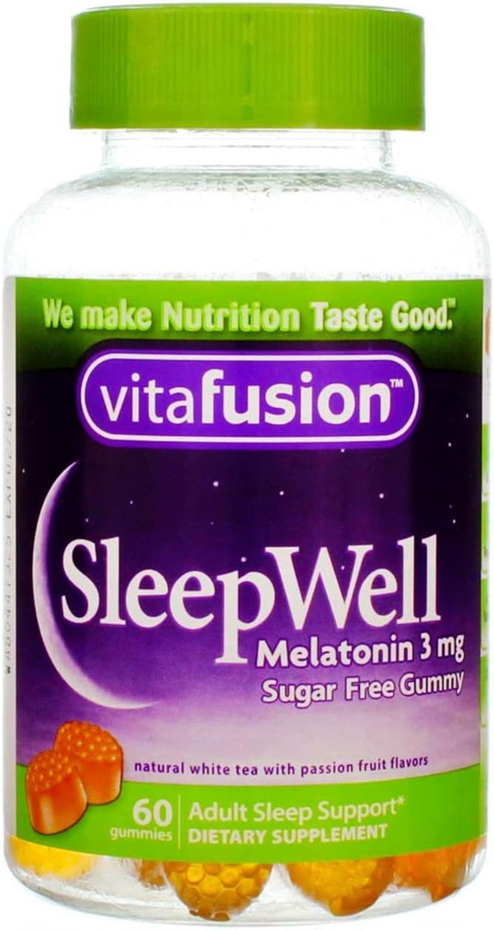 Vitafusion SleepWell Gummy 수면 Aid 성인, 화이트 티 & 열정 과일 60 ea Vitafusion