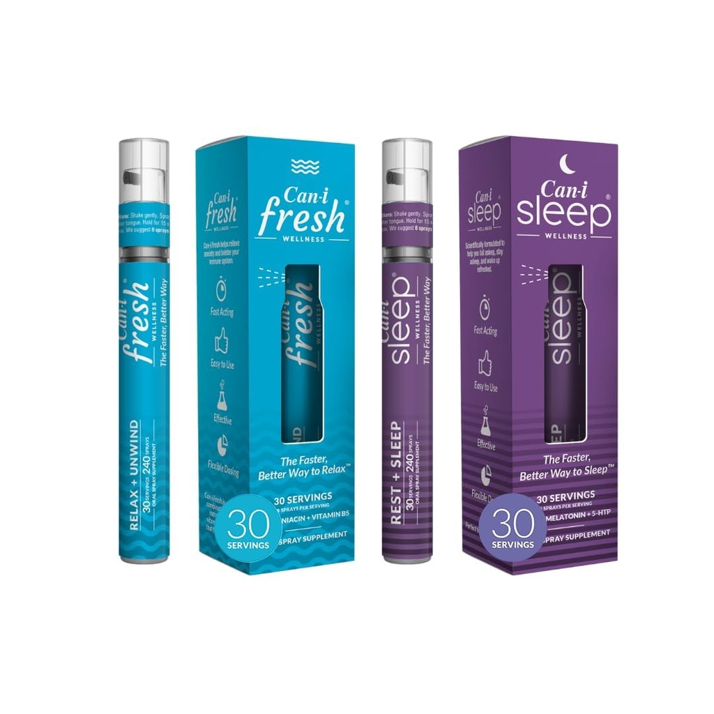 Can-I Wellness Natural Sleep Aid 및 Calming Vitamin Spray Bundle - Melatonin, GABA, 5-HTP 및 L-Theanine과 Vegan Supplement - 건강한 스트레스 관리 및 Mood 지원을 위한 빠른 행동 구두 살포