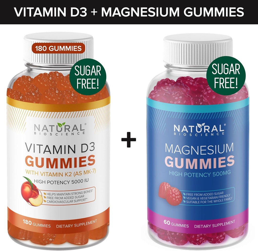 설탕 자유로운 비타민 D3 K2 Gummies (180의 Gummies)와 설탕 자유로운 여분 힘 마그네슘 Gummies (60의 Gummies), 비타민 D3 Gummies 5000 IU+K2 MK7 80 mcg, 마그네슘 Citrate Gummies 500 mg