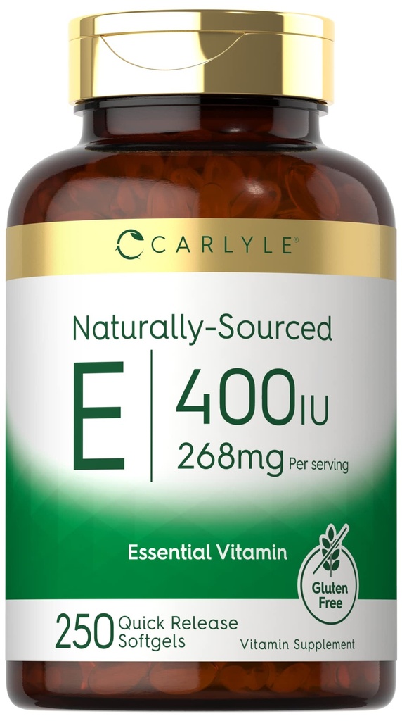 Carlyle Vitamin E 400 IU Softgels | 250 개 | 천연 소스 | Non-GMO 및 글루텐 무료