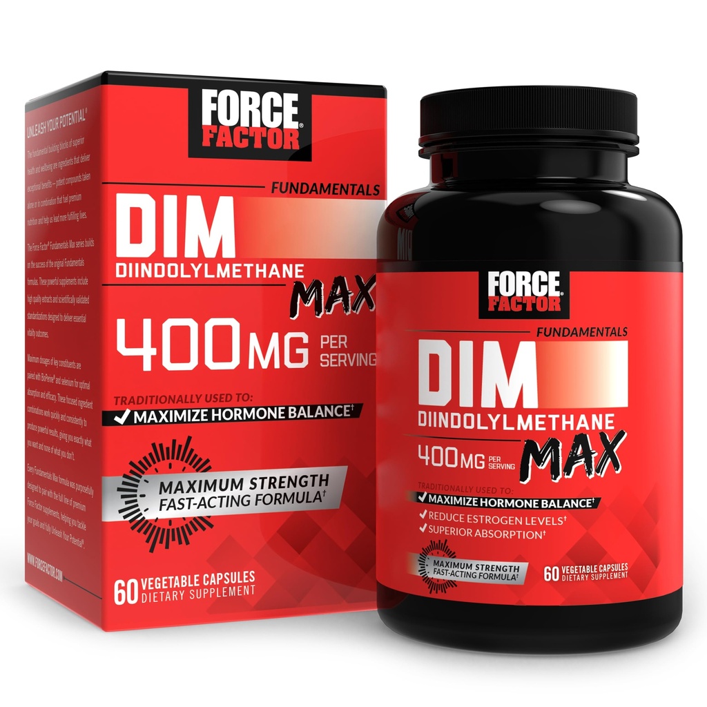FORCE FACTOR DIM Max, DIM Supplement 400mg의 여성 & 남자를 위한 에스트로겐 균형, Hormonal 여드름을 위한 여분 힘, Metabolism, Menopause, PCOS, Diindolylmethane, 우량한 흡수, 60의 캡슐