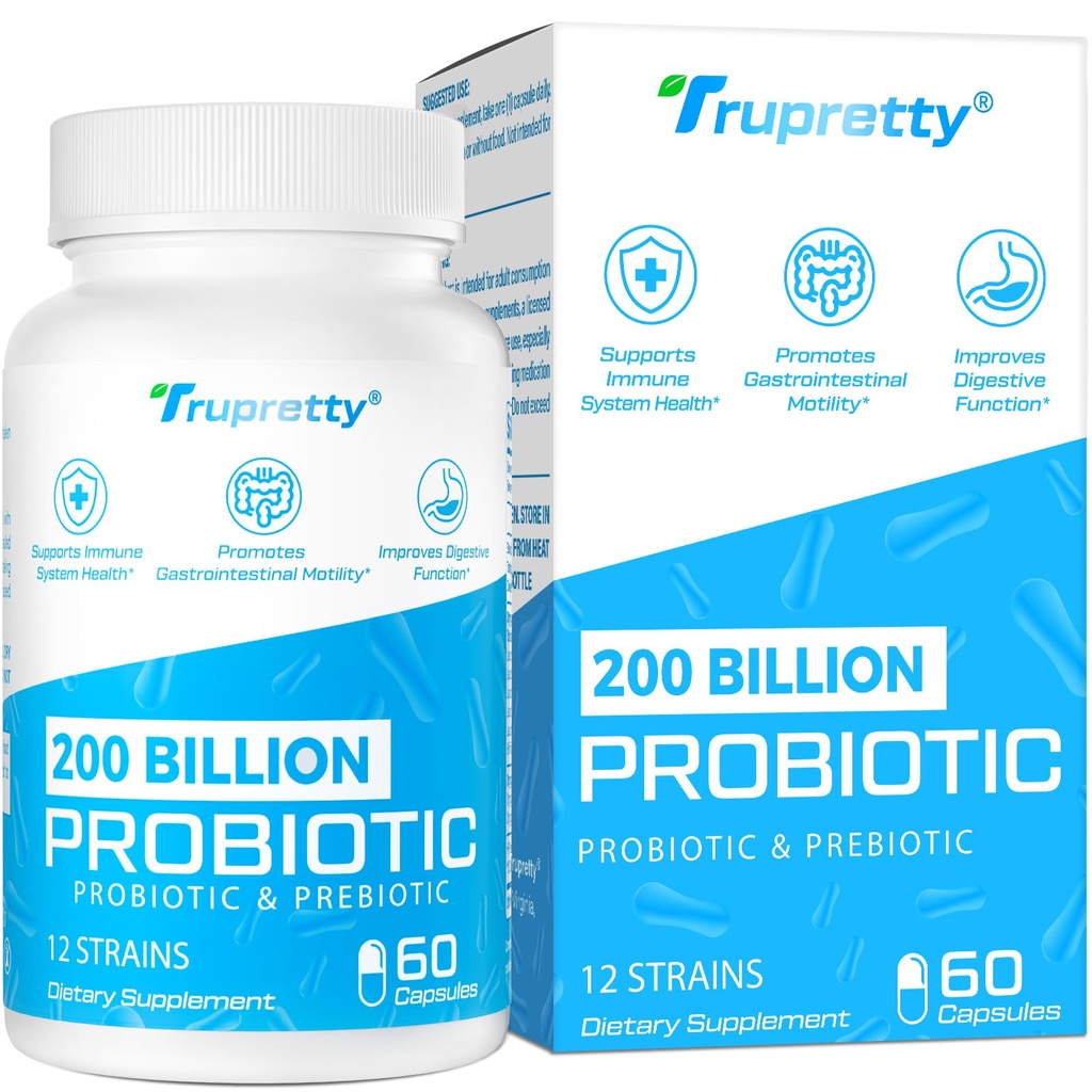 200 억 Cfus 12 Strains Probiotic, 3 유기 Prebiotics, 여성 남성을위한 Probiotics, Immune, Gut, Digestive 건강, 선반 안정, 비 GMO, 60 모자 (60 일 공급)에 대한 매일 보충