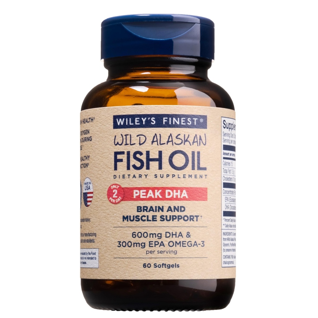 Wiley의 가장 정밀한 야생 알래스카어 오일 피크 DHA - 900mg EPA 및 DHA 오메가 - 60 Softgels (30 인분)