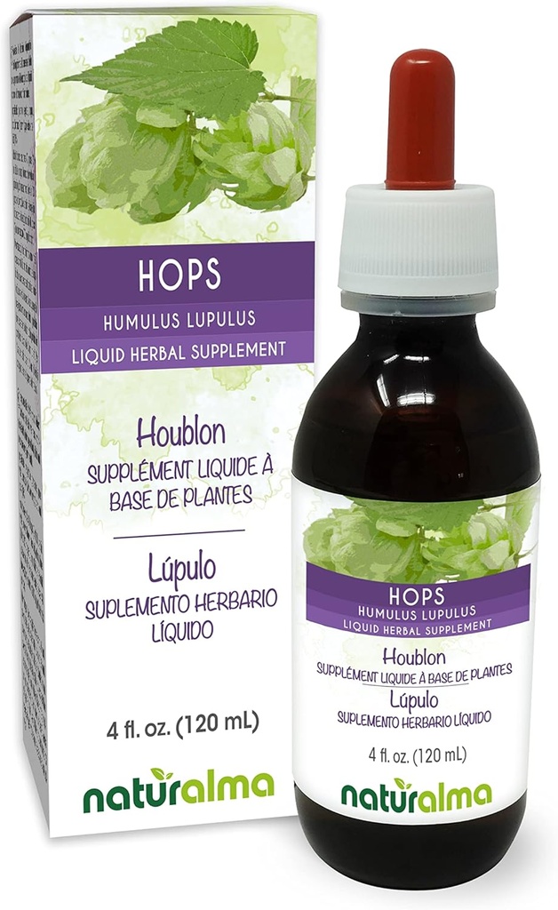 Naturalma Hops (Humulus lupulus) strobilus 또는 Cone (여성 꽃) 알코올 - 무료 Tincture - 드롭의 4 fl oz 액체 추출물 - 초본 보충 - Vegan