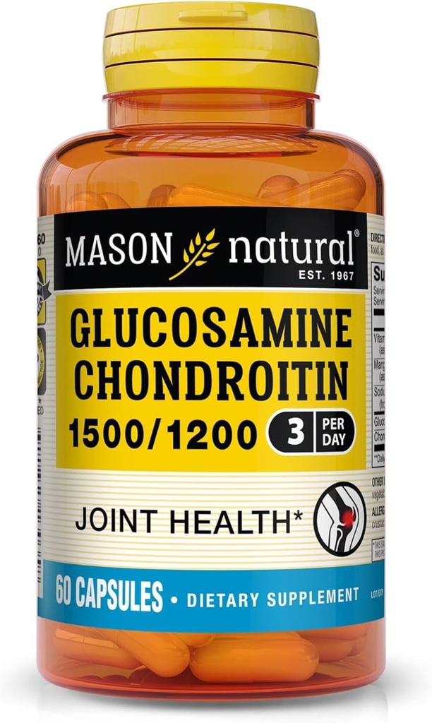 MASON NATURAL Glucosamine Chondroitin 1500/1200 비타민 C를 가진, 정상 융통성 & Mobility*, 60의 캡슐을 위한 합동 건강을 지원합니다