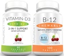 Mauricettes K2 & Chewable 비타민 B12 1000 mcg 에너지와 면역 지원 뭉치를 가진 Chewable 비타민 D3