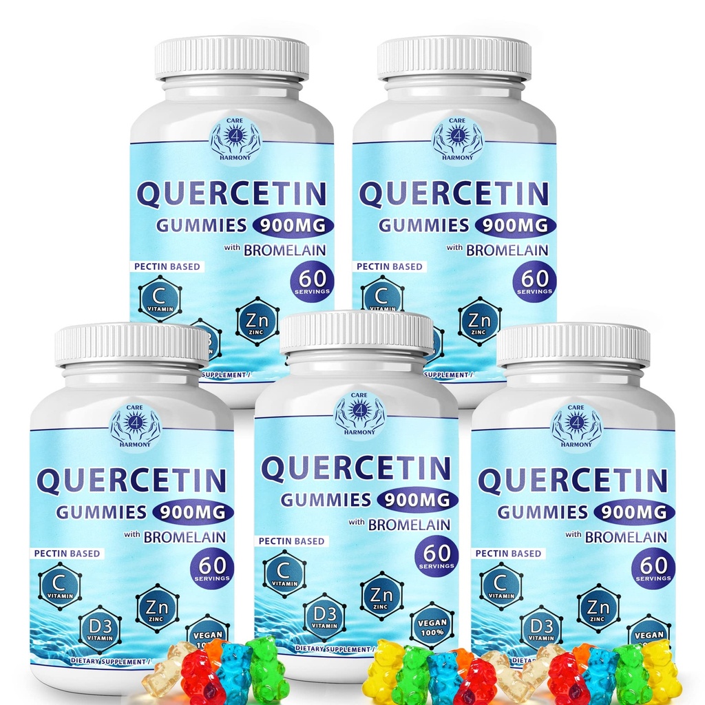 Quercetin Gummies - Bromelain 비타민 C + 아연 비타민 D3를 가진 Quercetin - Chewable Quercetin 900mg 보충교재 - 아이와 성인 (5)를 위한 Quercetin
