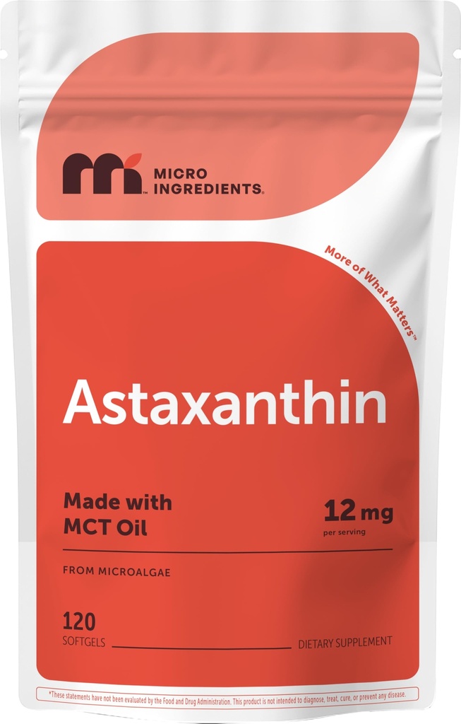 마이크로 재료 Astaxanthin 12mg MCT 오일, 120 Softgel, 4 개월 공급 | 프리미엄 Astaxanthin 산화 방지제 보조제 * 신선한 미생물 소스 | 트리플 강도, 비 GMO, 글루텐 무료, 아니 Soy